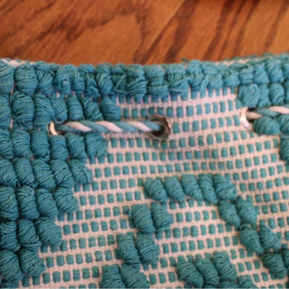Boho Turquoise Cream 100% Cotton Knit Beach Festival Crossbody Bag Large
